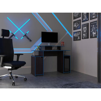 Escritorio Gamer Kein 2, Wengue y Azul, con Espacio Adicional para Pantallas ZF