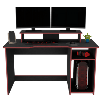 Combo Gamer, Incluye Escritorio Wengue con bordo rojo y Silla Gamer