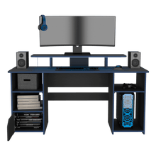 Combo Gamer , Wengue y Negro, Incluye Escritorio bordo Azul y Silla Gamer