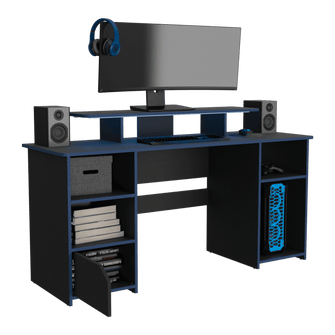 Combo Gamer , Wengue y Negro, Incluye Escritorio bordo Azul y Silla Gamer