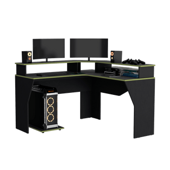 Combo Gamer , Wengue y Negro, Incluye Escritorio bordo Verde y Silla Gamer