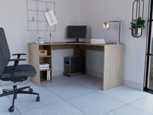 Escritorio En L Dafne, Humo, con Dos Entrepaños y Base con Rodachinas Para Fácil Desplazamiento Hc