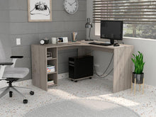 Escritorio En L Dafne, Humo, con Dos Entrepaños y Base con Rodachinas Para Fácil Desplazamiento Hc