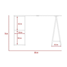 Escritorio Tubular Raiza, Macadamia y Blanco, con Entrepaños Para Ubicar Objetos de Trabajo