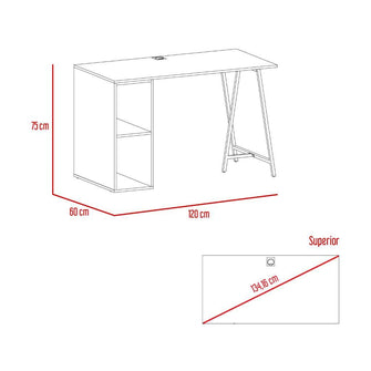 Escritorio Tubular Raiza, Macadamia y Blanco, con Entrepaños Para Ubicar Objetos de Trabajo