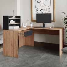 Escritorio En L Peralta, Miel y Wengue, con Un Cajón Organizador