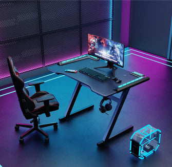 Escritorio Gamer Silver, Negro, Estructura Metalica