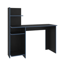 Escritorio Gamer Vilna, Wengue y Azul, con cuatro entrepaños