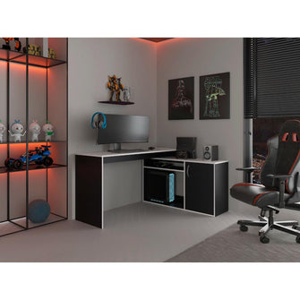 Escritorio Gamer En L Axis, Wengue y Blanco