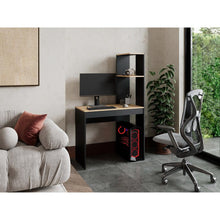 Escritorio Delph, Fresno Europeo y Wengue, con espacio derecho para ubicar objetos decorativos