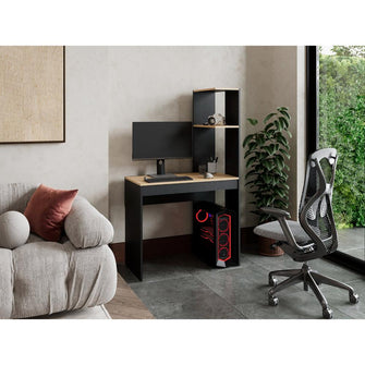 Escritorio Delph, Fresno Europeo y Wengue, con espacio derecho para ubicar objetos decorativos