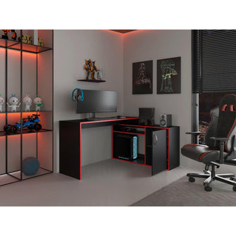 Escritorio Gamer En L Axis, Wengue y Rojo
