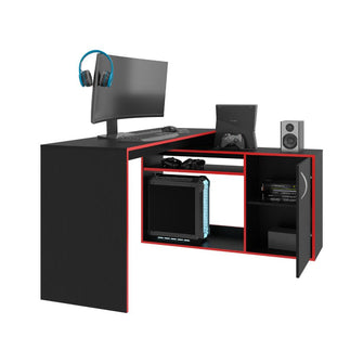 Escritorio Gamer En L Axis, Wengue y Rojo