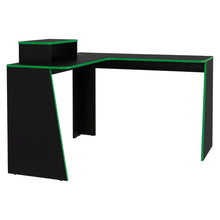 Escritorio Gamer En L Toki, Verde Y Wengue, con amplio espacio para PC