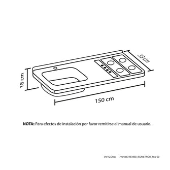 Mesón Haceb 1.50 metros hierro fundido pozuelo izquierdo gas natural con encendido eléctrico