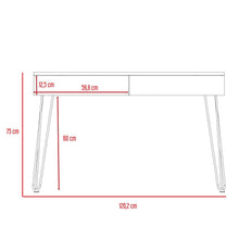 Escritorio Morcy, Café Claro, Blanco y Plata Oscuro, con Dos Cajones