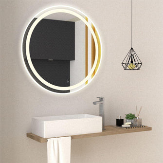 Espejo Circular Malibú, Gris, con Luz Led y Botón Touch