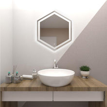 Espejo Hexagonal Wolf, Gris, con Luz Led y Botón Touch