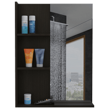 Espejo de Baño Siberio, Wengue, con Tres Entrepaños Para Ubicar Objetos de Aseo Personal