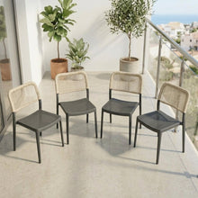 Set de 4 Sillas Austin, Color Negro, con Espaldar Tejido