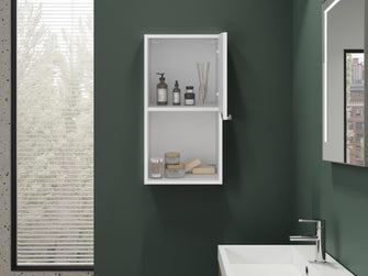 Gabinete de Baño Kase, Kronos Blanco, con una puerta abatible con manija metalica ZF