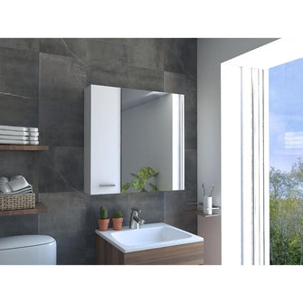 Gabinete de Baño Depp, Blanco, con Espejo Biselado de Buen Tamaño y Varios Entrepaños