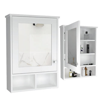 Gabinete de Baño Egeo, Blanco, con Puerta Espejo y Tres Entrepaños Para Ubicar Objetos X2