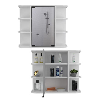 Gabinete de Baño Delio, Blanco, con Una Puerta de Espejo Abatibley Seis Entrepaños     X2