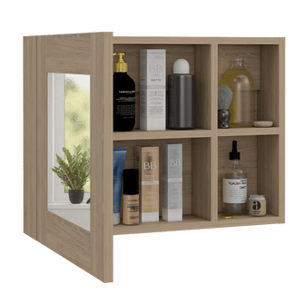 Gabinete de Baño Nilo, Beige, Puerta Espejo y Múltiples Entrepaños