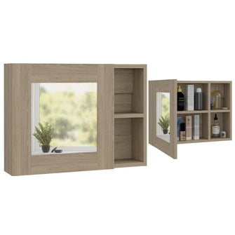 Gabinete de Baño Nilo, Beige, Puerta Espejo y Múltiples Entrepaños X2