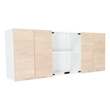 Gabinete Superior Vega, Blanco y Biege, incluye entrepaño móvil central y dos puertas de vidrio