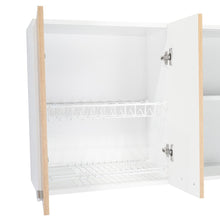 Gabinete Superior Vega, Blanco y Biege, incluye entrepaño móvil central y dos puertas de vidrio