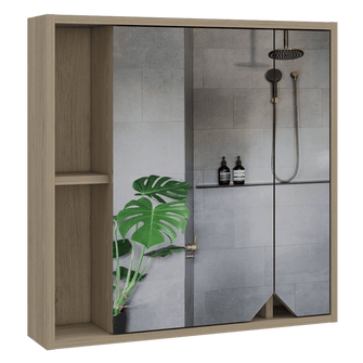 Gabinete de Baño Nyasa, Beige, Incluye Espejo y Entrepaños Para Guardar Objetos de Aseo Personal