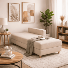 Sala Sofa Cama Reclinable 70x76x86cm + Puff + Mesa de Centro N Beige/Blanca