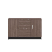 Mesa Auxiliar Nakarat, Avellana y Wengue, con Tres Puertas Espacios para Colocar y Almacenar Objetos