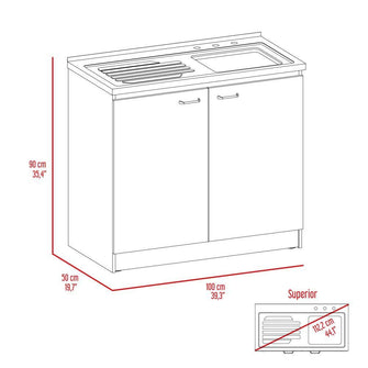 Gabinete Inferior Cantabria, Blanco y Gris, Ideal Para Espacio Reducidos, con mesón derecho  ZF