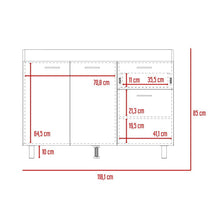 Gabinete Inferior Roxana, Castaño y Blanco Duqueza, con Un Cajón Deslizable y Tres Puertas