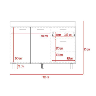 Gabinete Inferior Roxana, Castaño y Blanco Duqueza, con Un Cajón Deslizable y Tres Puertas