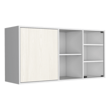 Gabinete Superior Dursley, Blanco Duqueza, con una puerta batiente y una puerta de vidrio