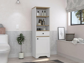 Gabinete de Baño Aqua 2, Blanco Perla y Café Claro, con Variedad De Entrepaños