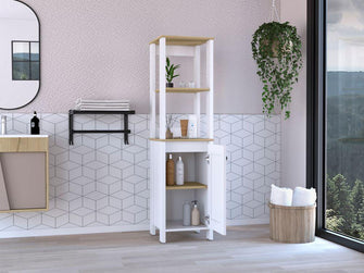 Gabinete de Baño Aqua 1, Blanco Vainilla y Café Claro, Con Variedad De Entrepaños