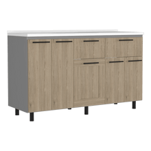 Gabinete Inferior Kazán 150, Gris y Beige, con Gran Capacidad de Almacenamiento, Incluye Mesón Izquierdo