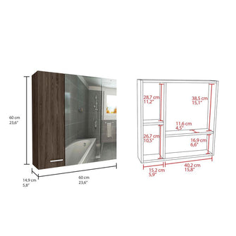 Gabinete de Baño Apolis, Chocolate, con Puerta Espejo y Dos Entrepaños Para Ubicar Múltiples Objetos X2