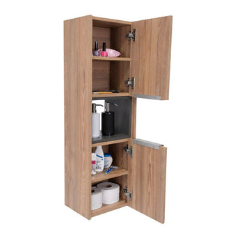 Gabinete de Baño Kairoz, Miel y Plata Oscuro, con Dos Puertas Abatibles y Cinco Entrepaños X2
