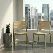 Set de 4 Sillas Carolina, Color Verde Olivo y Beige, con Espaldar de Líneas Horizontales