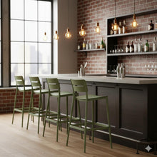 Set de 4 Sillas para Bar Manila, Verde, con Espaldar Rectangular y Diseño Moderno