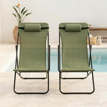 Set de 2 Sillas Plegable Reclinable Zambia, Verde, con Tres Posiciones