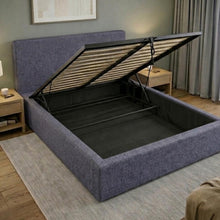 Cama Mecy Lift 160, Gris Oscuro, Tapizada, con Almacenamiento Hidráulico