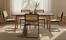 Set de 4 Sillas Vintage, Negro y Beige, con Espaldar Transpirable y Diseño Retro