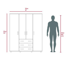 Closet Fontana, Avellana y Blanco, con Cuatro Tubos Para Colgar Ropa y Zapatero En La Parte Inferior